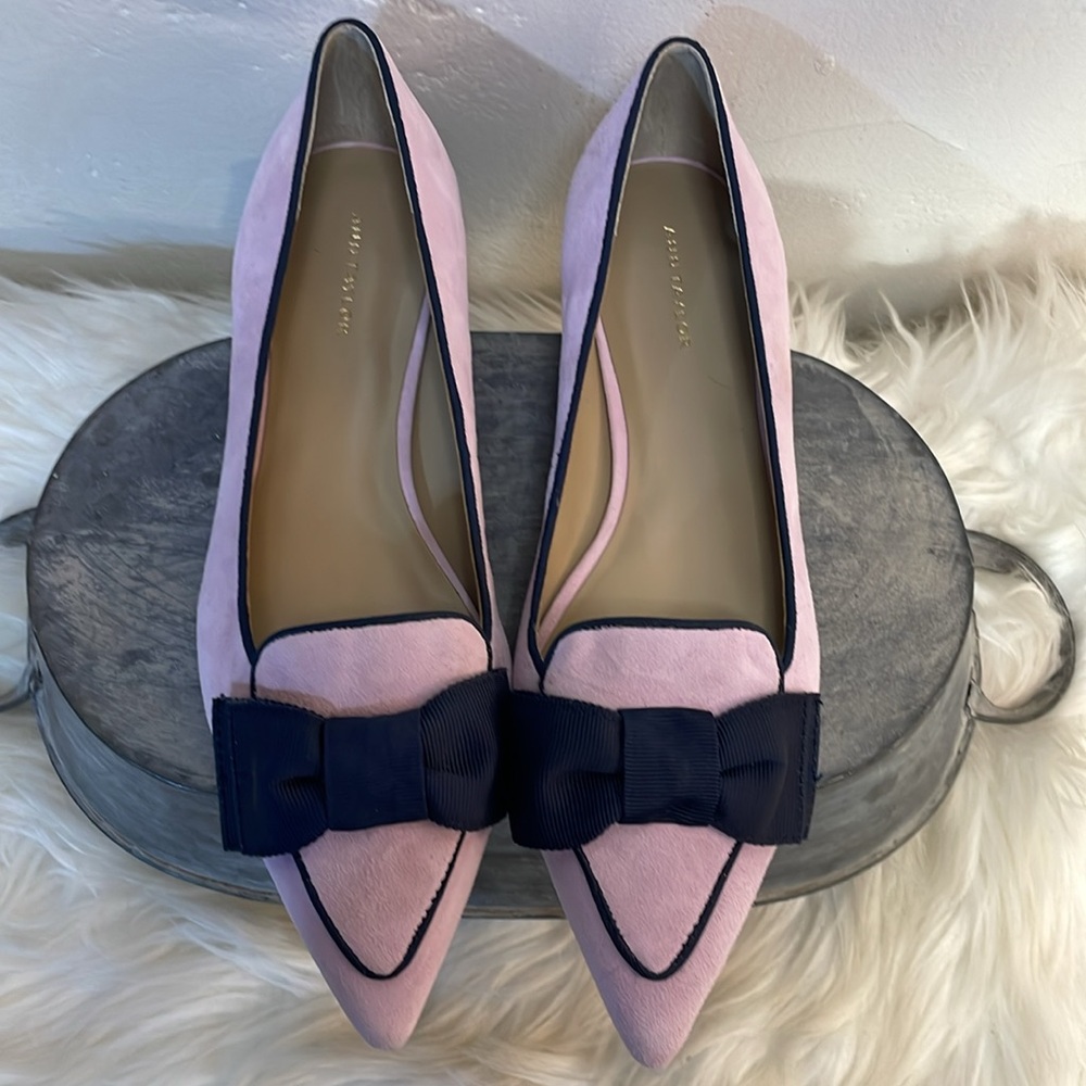 #0166 - NWOT Ann Taylor Suede Lavender Pointed Ziggy Flats with Bow Detail-7 - Picture 6 of 10